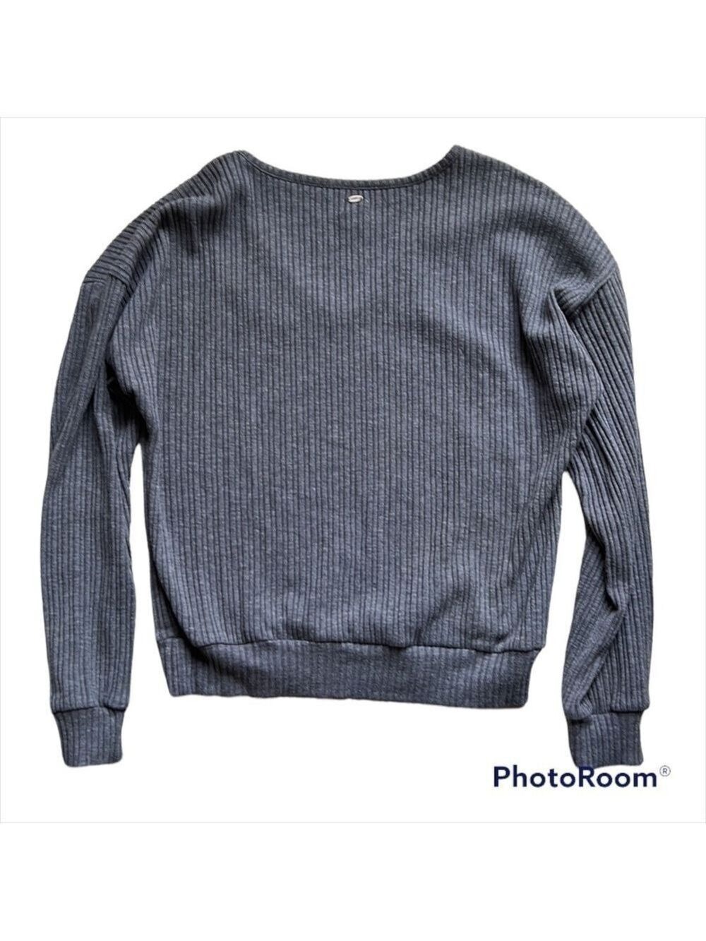 O’NEILL Grey Ribbed V Neck Sweater Size Large - Picture 2 of 7